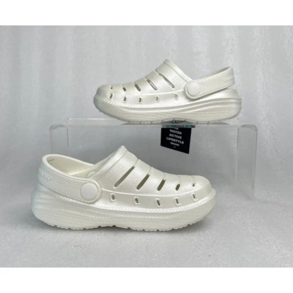 Rugged Shark Eva White Pearl Clogs Slip on Sandals Toddler Girls Size 7 NEW